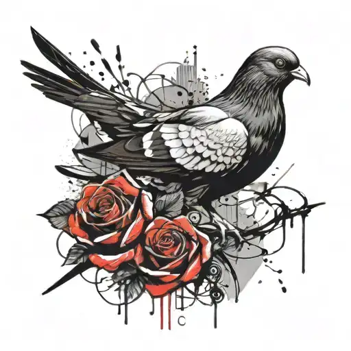 pigeon carrying rose tattoo design idea