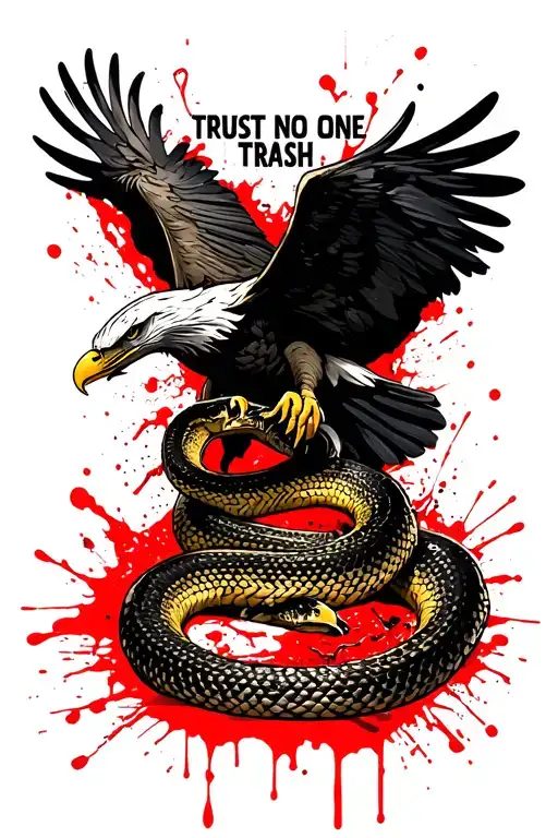 eagle killing a snake with the words "Trust No One tattoo design idea