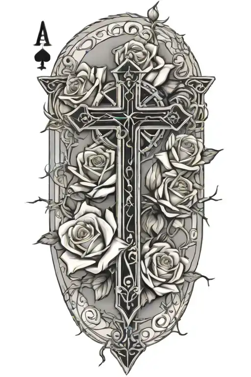 Western,Playing Cards, Roses,Barbed wire,Cross tattoo design idea
