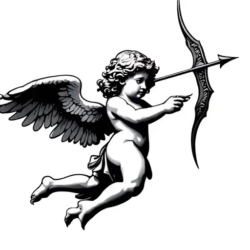 cupid shooting arrow tattoo design idea