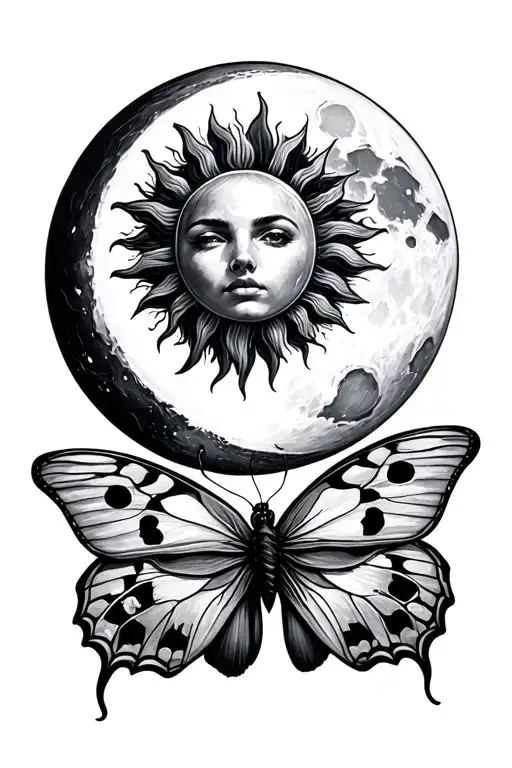 butterfly moon sun tattoo design idea