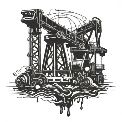 Abstract representation of oil drilling equipment intertwined with feminine figures tattoo design idea