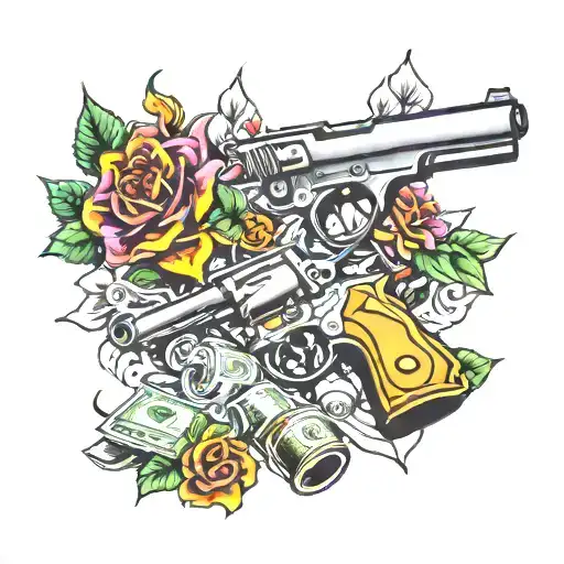 guns money drugs tattoo design idea