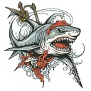 bleeding shark killed with a sword peircing tattoo design idea