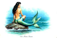 pin up mermaid brunette sitting on rock in ocean tattoo design idea