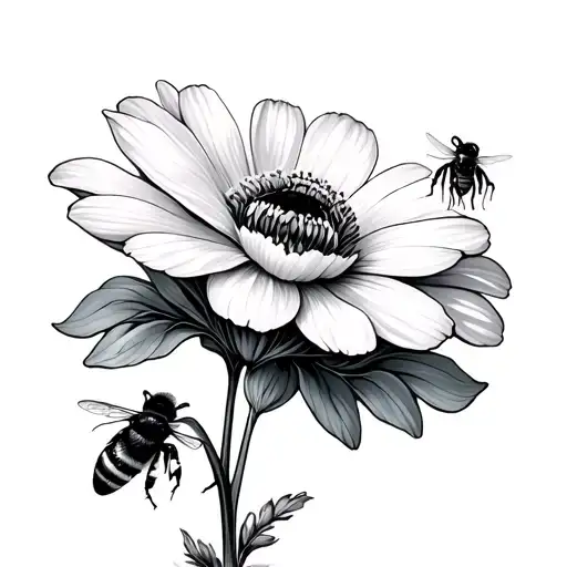 anemone flower and bee tattoo design idea