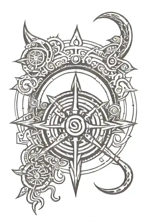 om symbol with trishul and also with stylish compass direction arrow design  tattoo design idea