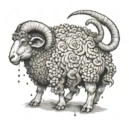 A lost sheep being guided by a demon in thought tattoo design idea