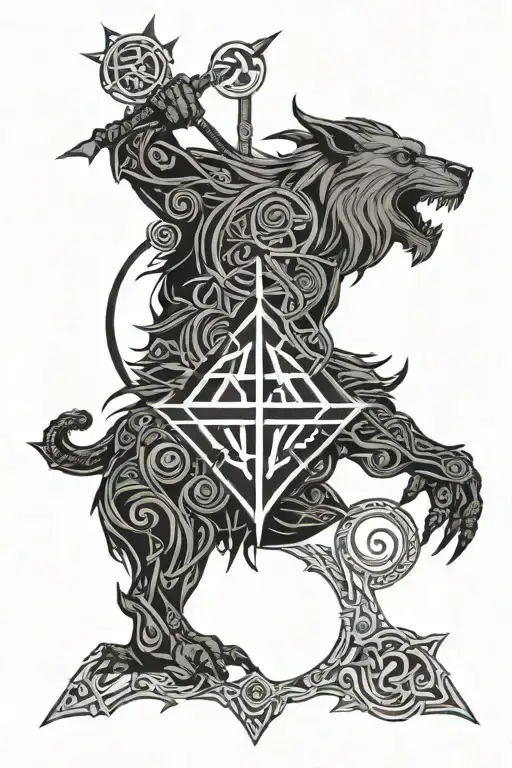 geometrical norns tyr Nordic God symbol tattoo design idea