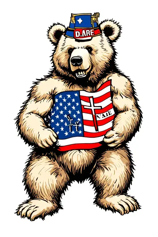 D.A.R.E bear with american flag and cross tattoo design idea