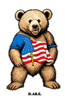 D.A.R.E bear with american flag and cross tattoo design idea