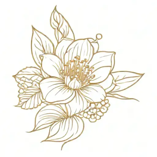 Mary gold flower, honeysuckle flower, primrose flower, mums flower  tattoo design idea