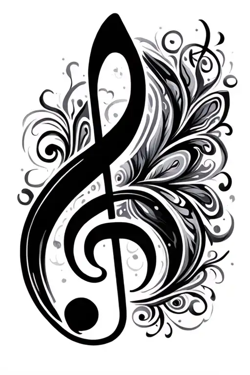 bass clef with paisley pattern tattoo design idea