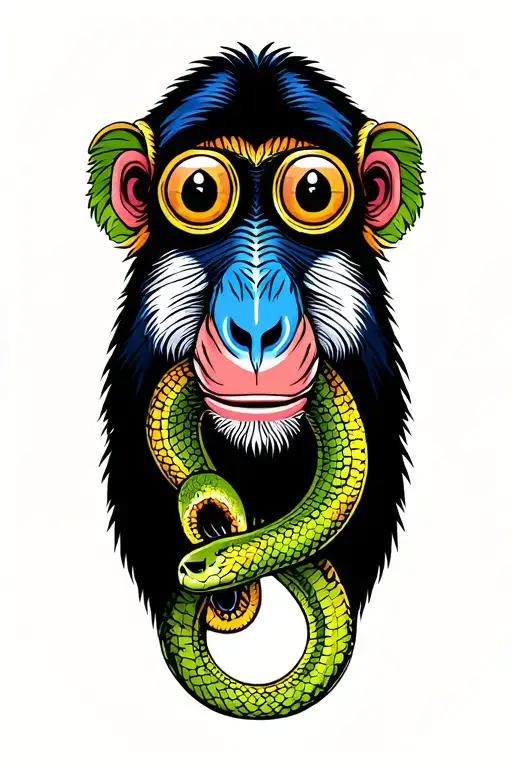 mandrill with 4 eyes and snake tung tattoo design idea