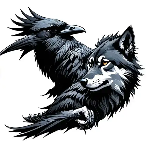 raven and and Wolf Odin tattoo design idea