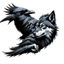 raven and and Wolf Odin tattoo design idea