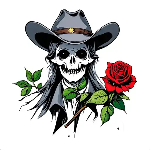 ghost holding a rose wearing a cowboy hat tattoo design idea