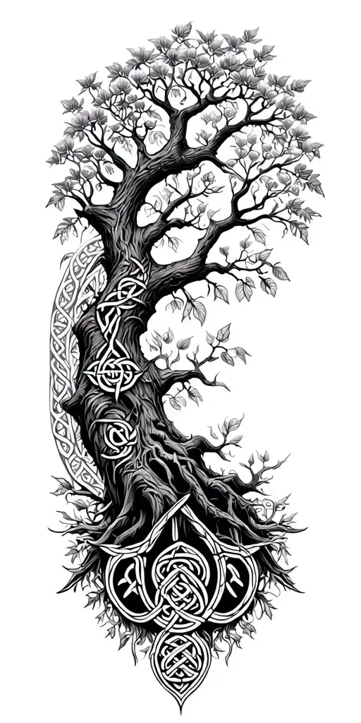 An intricate tree of life design with Celtic patterns and symbols representing your Celtic heritage and love for nature tattoo design idea