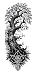 An intricate tree of life design with Celtic patterns and symbols representing your Celtic heritage and love for nature tattoo design idea