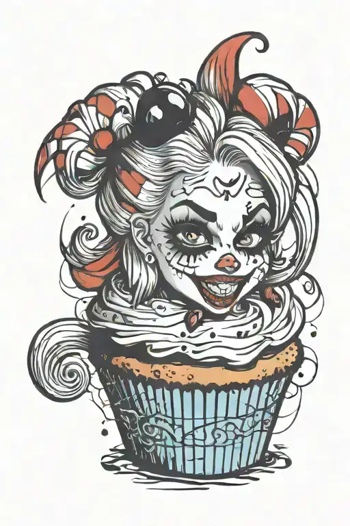 harley quinn scary cupcake tattoo design idea