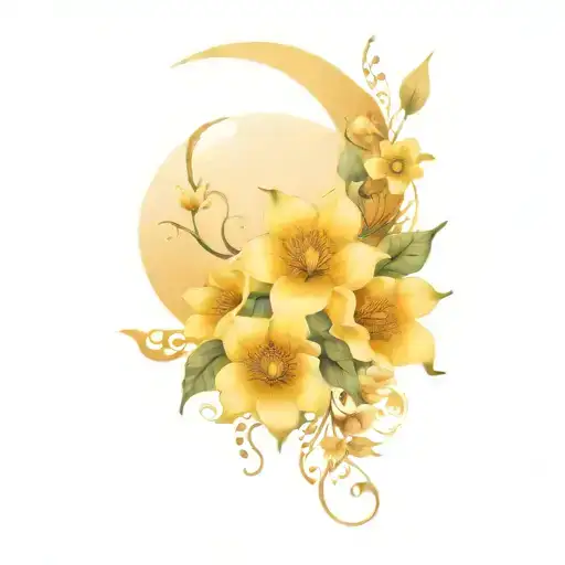 witchy moon and flowers intertwined tattoo design idea