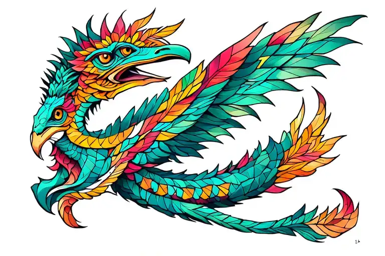 aztec quetzalcoatl sleeve tattoo design, 2D, Polygonal tattoo design idea
