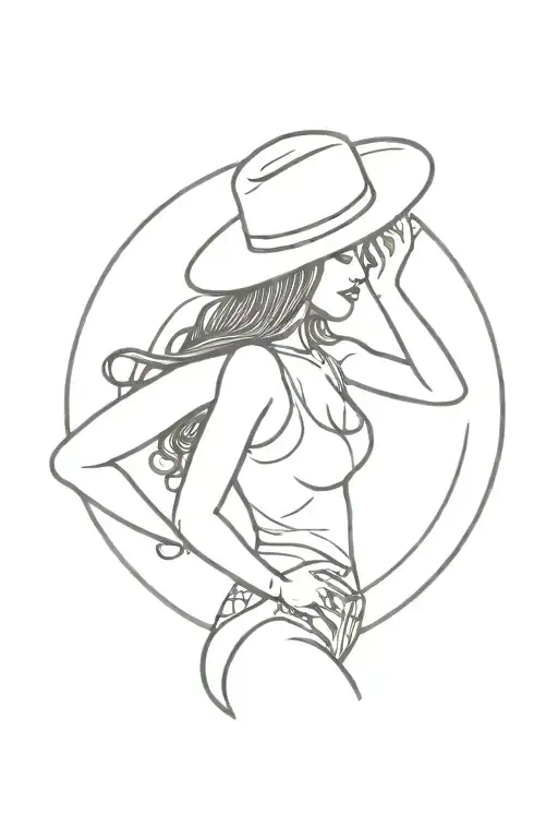 female colombian cumbia dancer with cowboy hat simple outline tattoo design idea