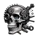 gearhead skull, subtle eyes with a theme of mechanics and vision tattoo design idea