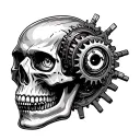 gearhead skull, subtle eyes with a theme of mechanics and vision tattoo design idea