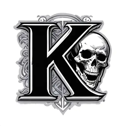 capital letter K with skull tattoo design idea