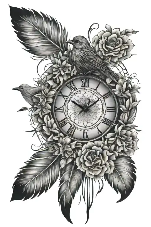 feathers mandala dreamcatcher flowers birds free spirit butterflies clock tattoo design idea
