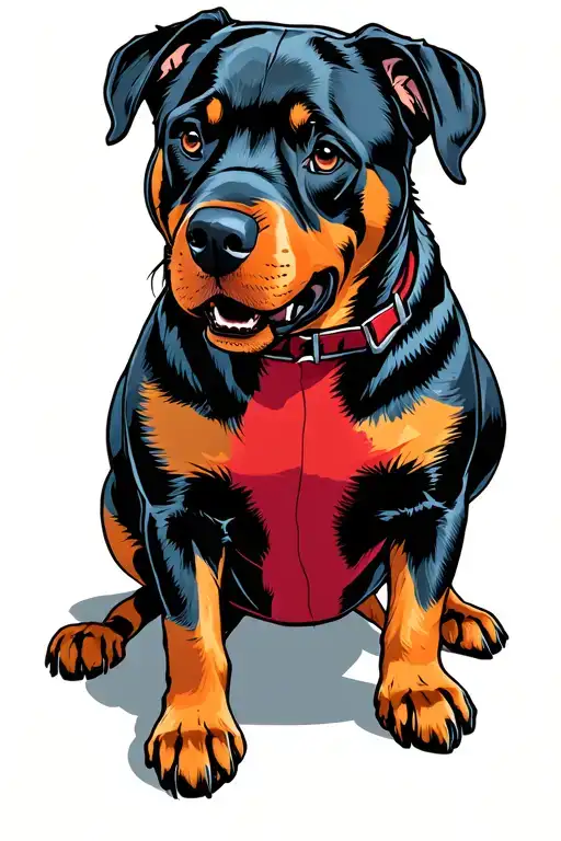 Deadpool with a Rottweiler dog with color tattoo design idea