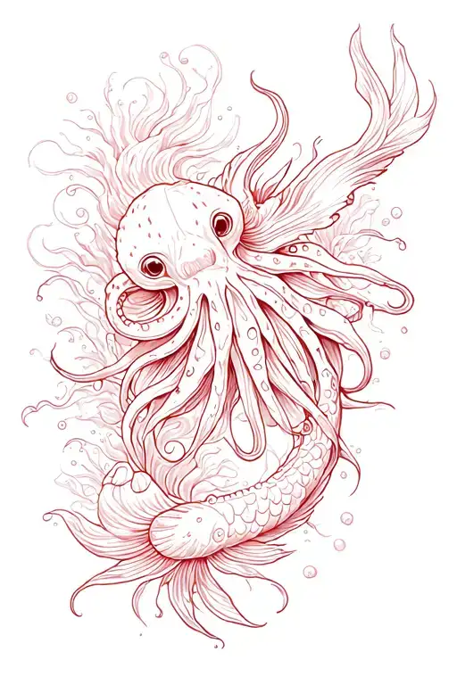 a patch work arm sleeve  tattoo the main peaces are an koi fish an octopus and a jelly fish but i want ornaments as fill tattoo design idea