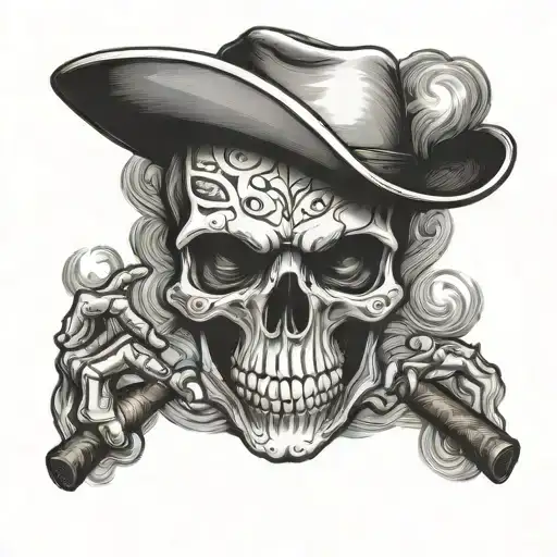 western skull smoking cigar tattoo design idea