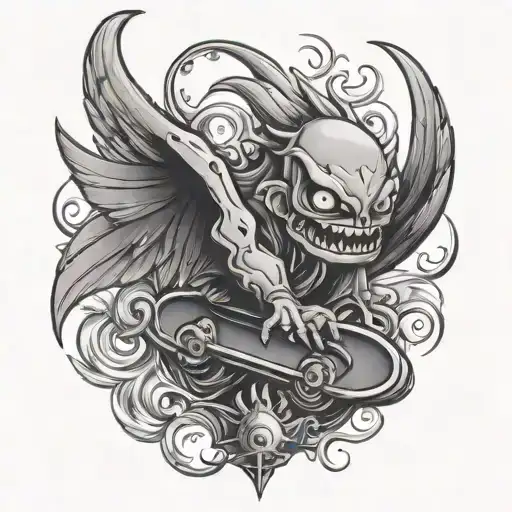 monster skate with wings tattoo design idea