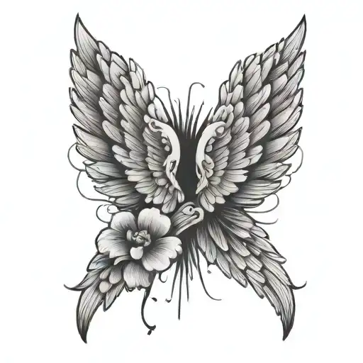 angel wings with paw print tattoo design idea