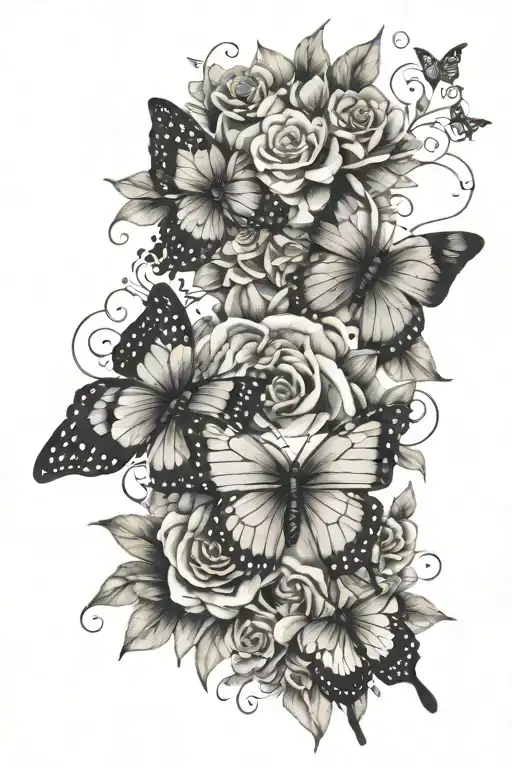 quote 'life's a beautiful struggle, gotta stay diamond tough' butterflies & flowers tattoo design idea