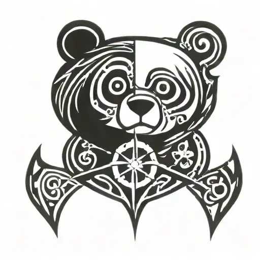 kingdom hearts combined with bear elements symetrical  tattoo design idea