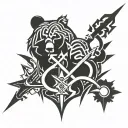 kingdom hearts combined with bear elements symetrical  tattoo design idea