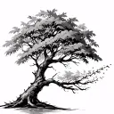 sketch of tree with leaves blowing in wind tattoo design idea