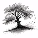 sketch of tree with leaves blowing in wind tattoo design idea