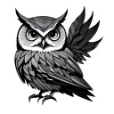 half geometric owl perched tattoo design idea