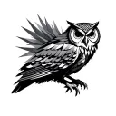 half geometric owl perched tattoo design idea