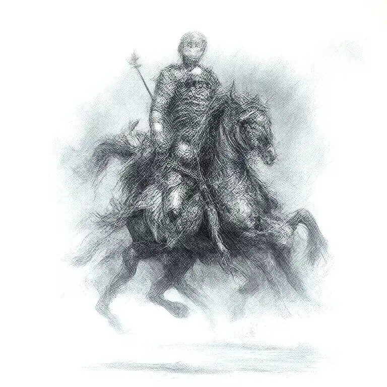 knight riding a skeleton horse tattoo design idea