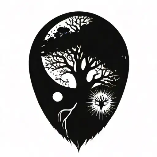 tree of life and sun and moon tattoo design idea