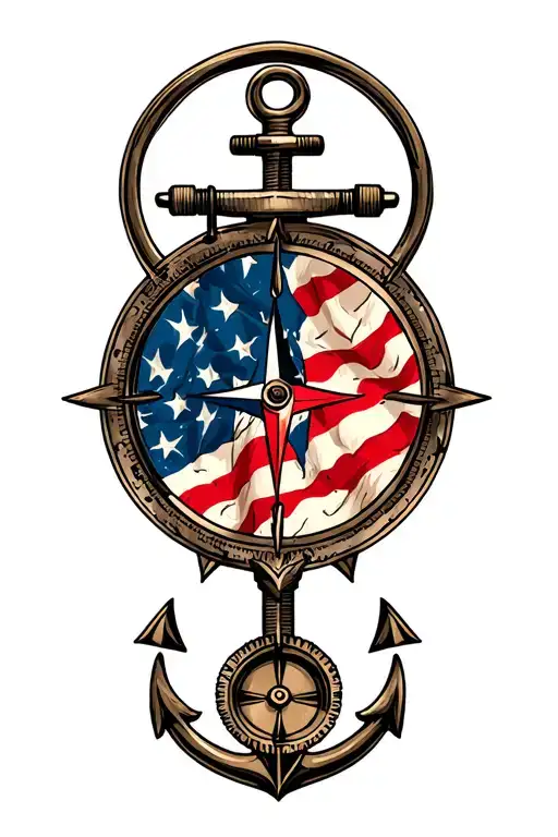 Water themed, diver flag, nautical compass, anchor  tattoo design idea