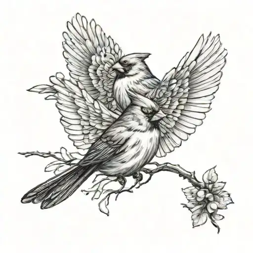 Two cardinals flying tattoo design idea