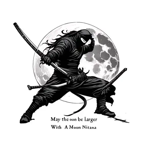"May the moon be larger" to Moon and A Ninja With a Thunder Katana tattoo design idea