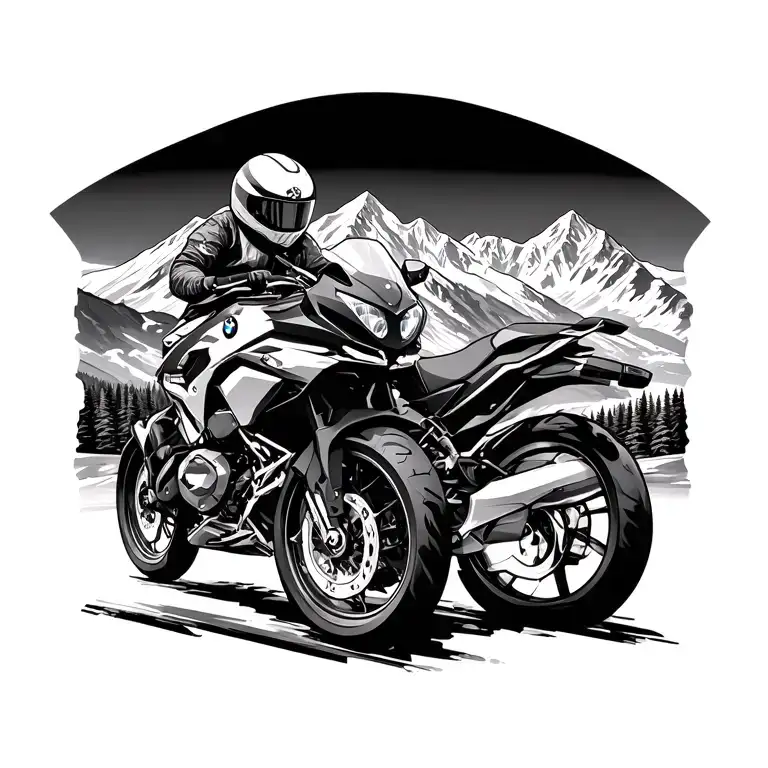 nice view in the mountains, road, motorbike bmw gs r1250 tattoo design idea
