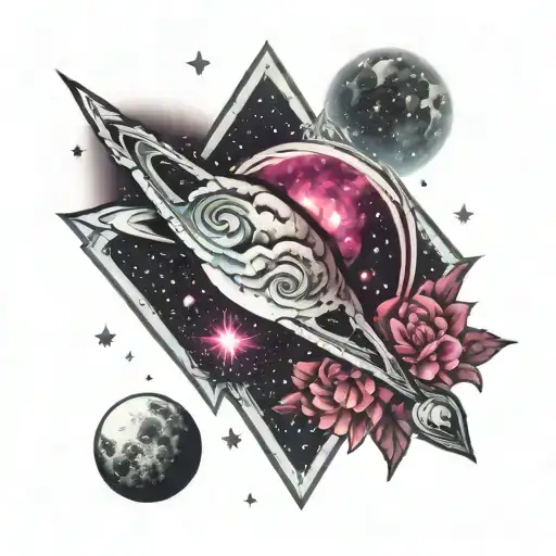 Moon, Andromeda galaxy, Orion's nebula, Mirach, M45 tattoo design idea